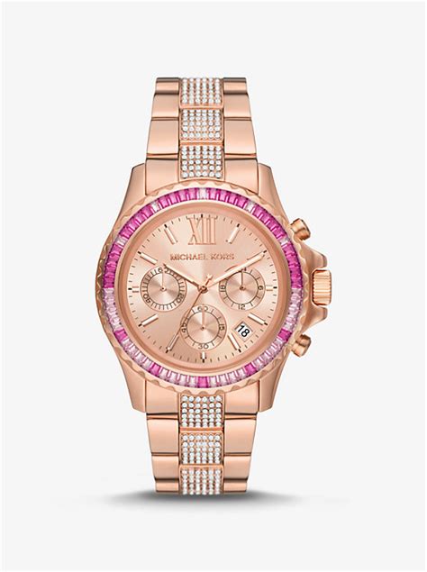 rose gold michael kors baguette watch|Oversized Everest Pavé Rose Gold.